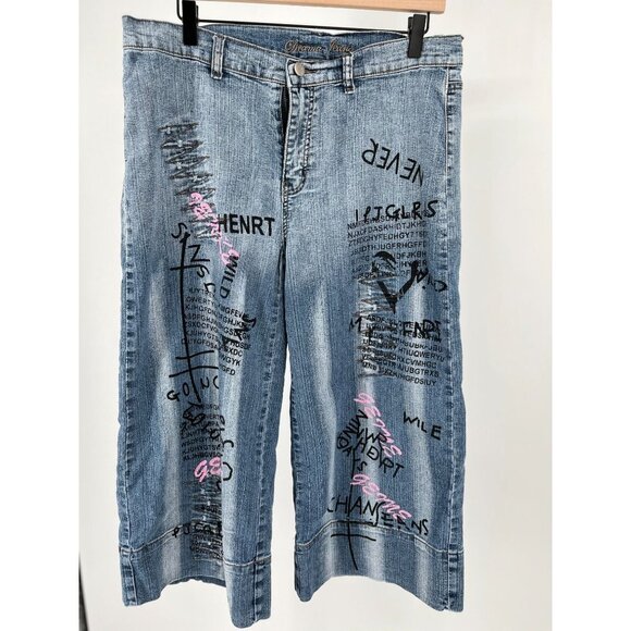 Drama Jeans Graffiti Crop Jeans Size 13 Distressed Juniors - Picture 1 of 13